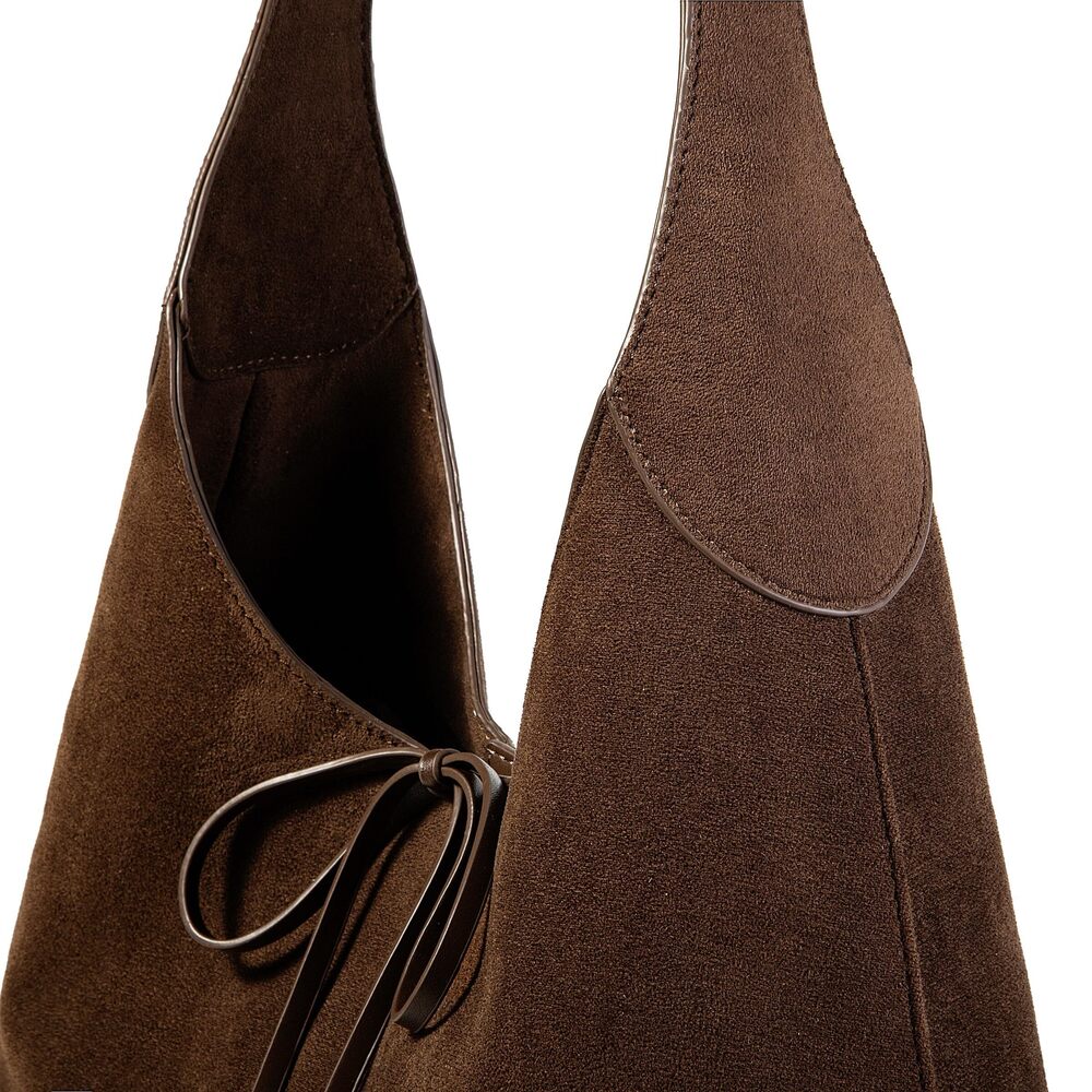 4681 Bow Tie Suede Hobo Bags Large Shoulder Bag Handbags Chic Purse Satchel - Picture 4 of 7